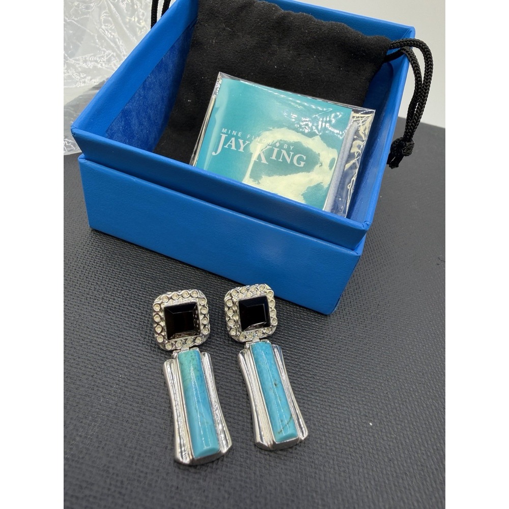 Sterling Silver Turquoise Smoky Topaz Dangle Earrings Southwestern Statement 925 - Picture 9 of 14